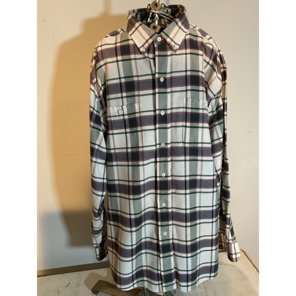 Towncraft Mens XL Plaid Button Down Shirt Burgundy Long Sleeve Cotton Blend